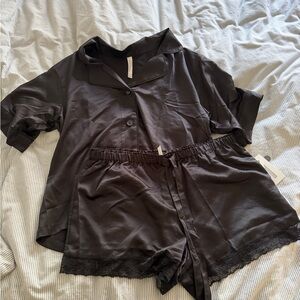 Anthropologie Black Satin Pajama Set